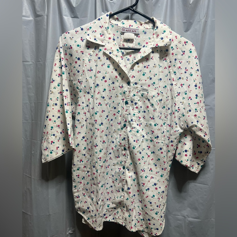 Vintage 80’s Cabrais Button Up Cotton Top with Polka Dots Size 14